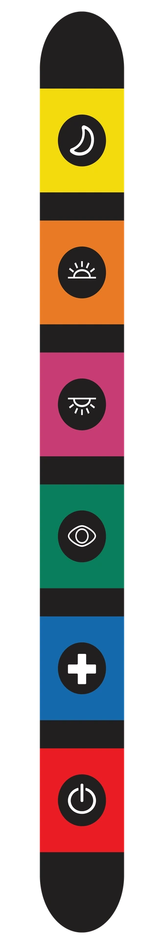 Autocollant coloré avec pictogrammes en relief pour repérer les commandes tactiles de la lampe